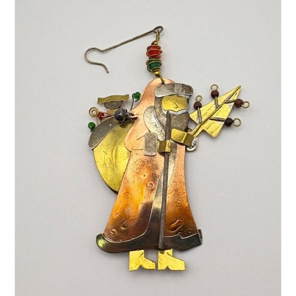 Vintage Santa Claus Christmas Tree Ornament Brass Copper Mixed Metals Folk Art - Picture 6 of 6